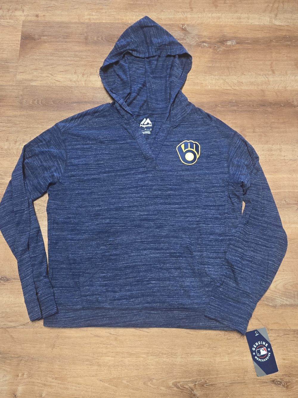 NWT!! Majestic MLB  Milwaukee Brewers Navy Hooded Pullover  Medium